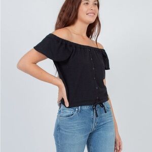 Madewell scoop neck pedal sleeve cropped shirt black classic top XS women's